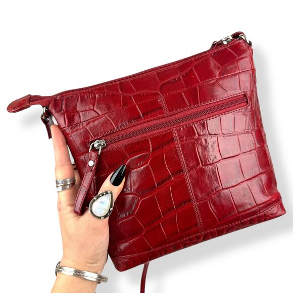 90's designer red crocodile leather bag by MICHAEL ROME DESIGNS - Picture 7 of 16
